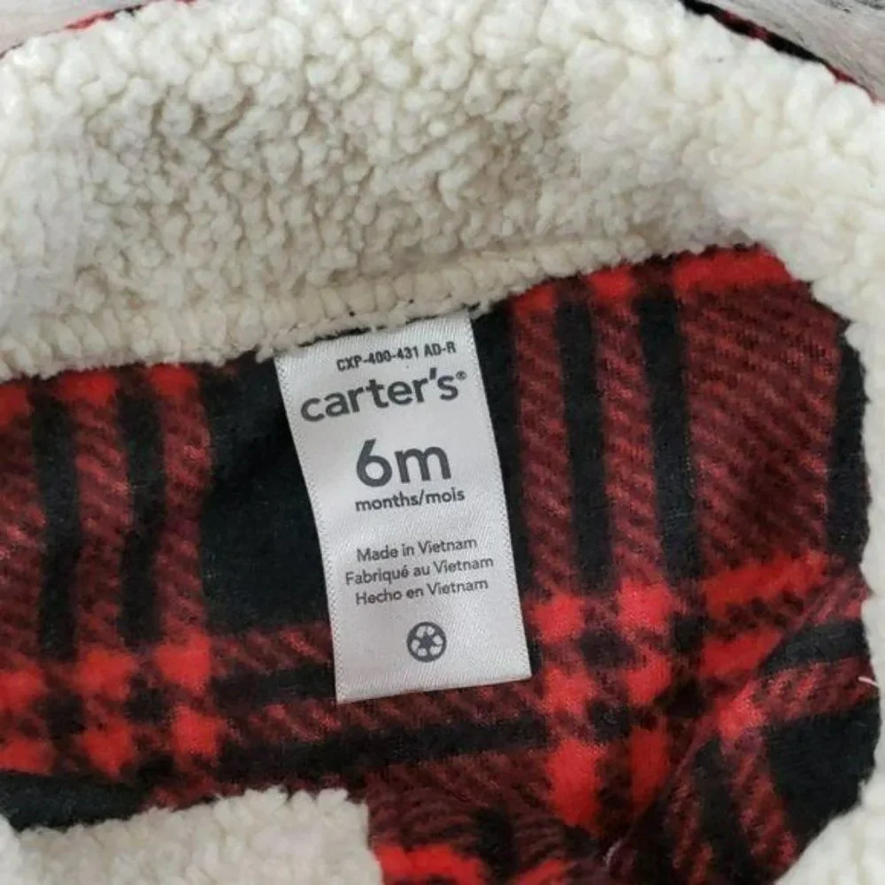 Carters Red & Black Plaid Fleece Pullover With Sherpa-Lined Collar For Baby Boys